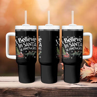 Funny Christmas Dino Tumbler With Handle I Believe In Santa And Dinosaur - Wonder Print Shop