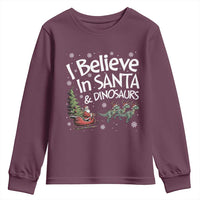 Funny Christmas Dino Youth Sweatshirt I Believe In Santa And Dinosaur - Wonder Print Shop