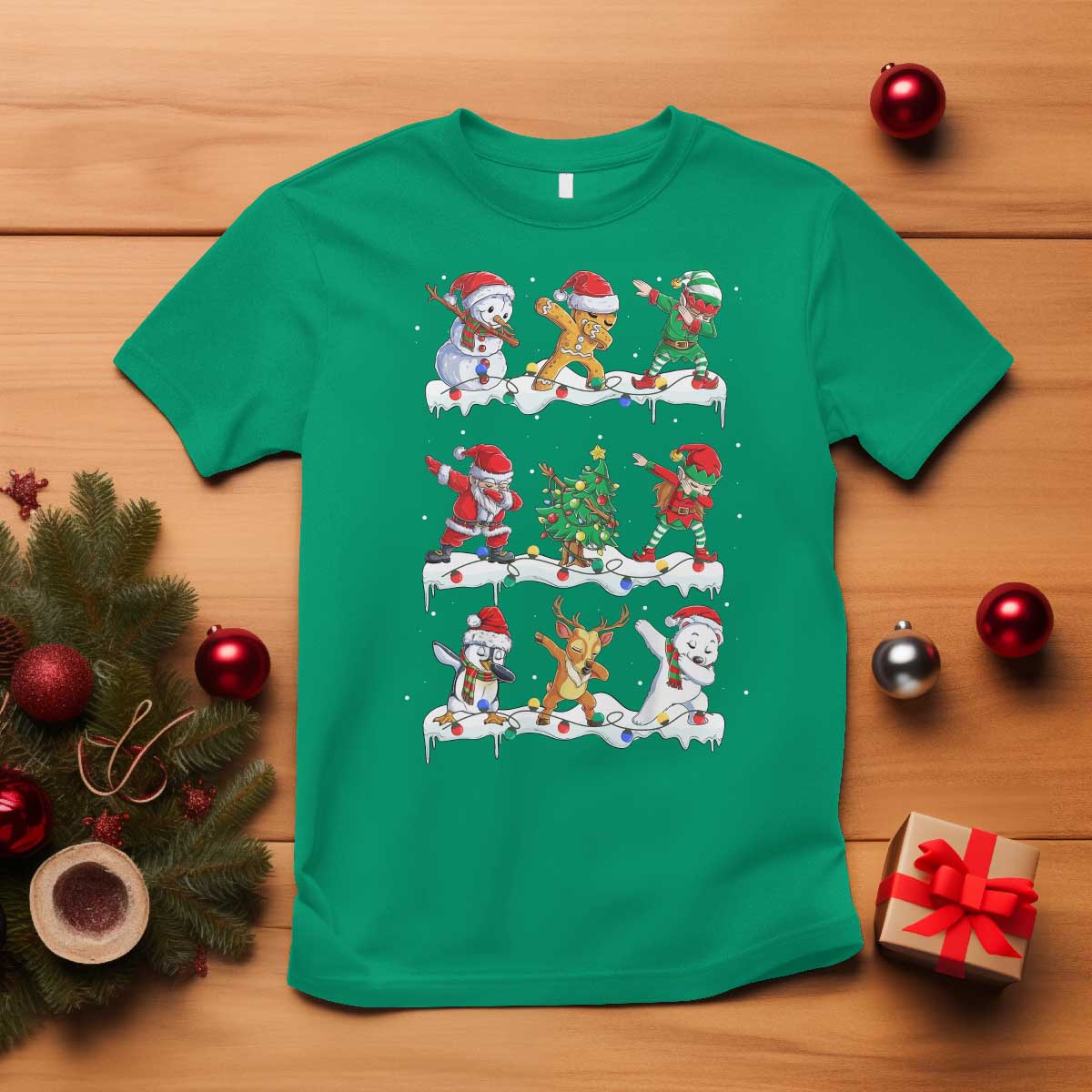 Dabbing Santa Elf Friends Christmas Light T Shirt - Wonder Print Shop