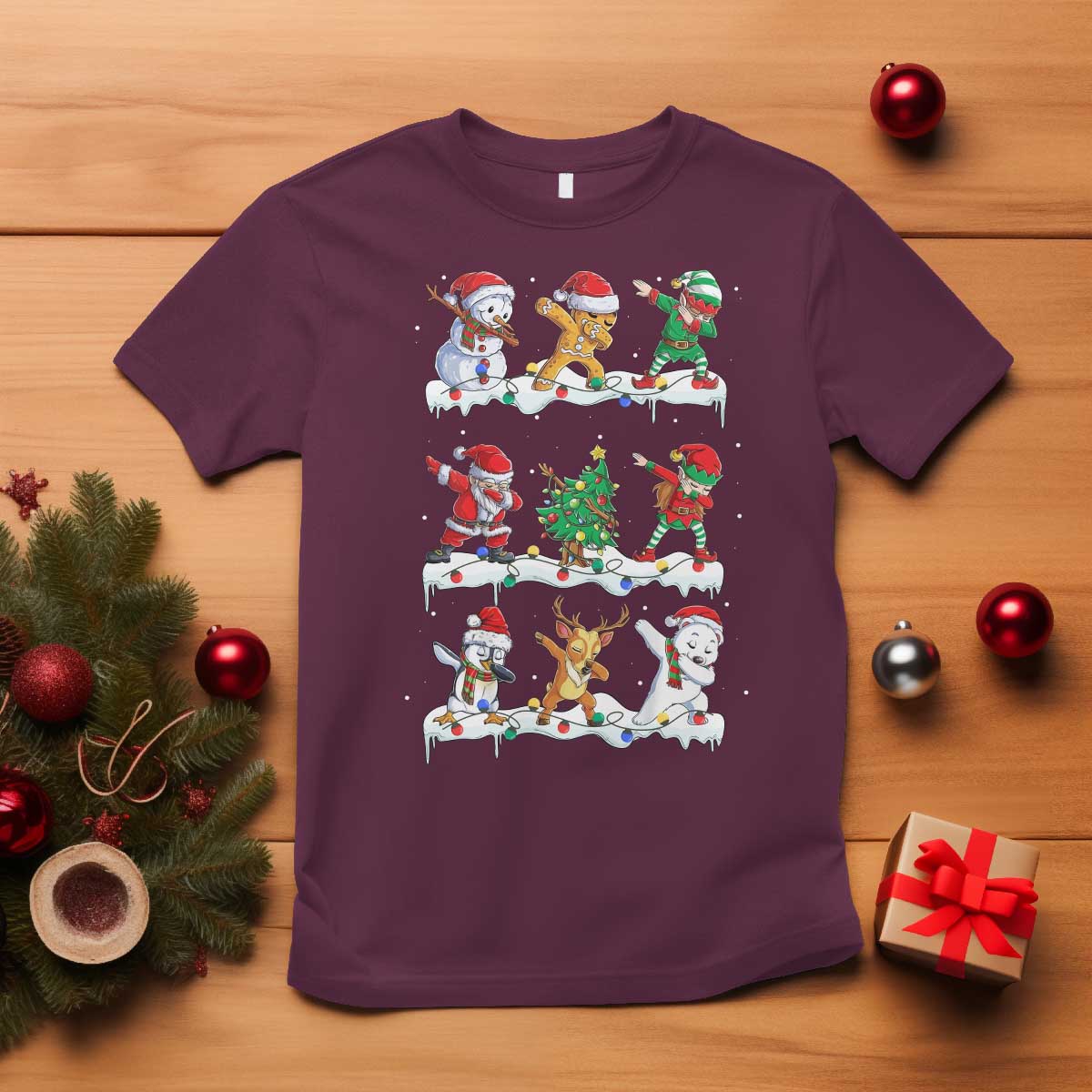 Dabbing Santa Elf Friends Christmas Light T Shirt - Wonder Print Shop