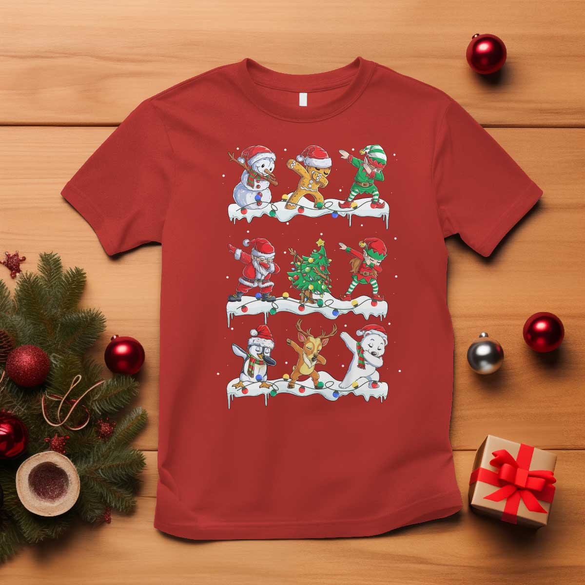 Dabbing Santa Elf Friends Christmas Light T Shirt - Wonder Print Shop