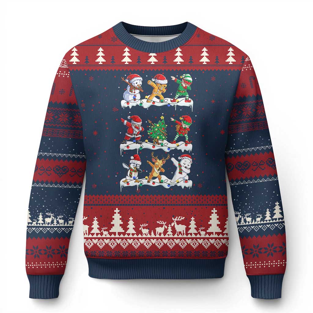 Dabbing Santa Elf Friends Xmas Light Ugly Christmas Sweater - Wonder Print Shop