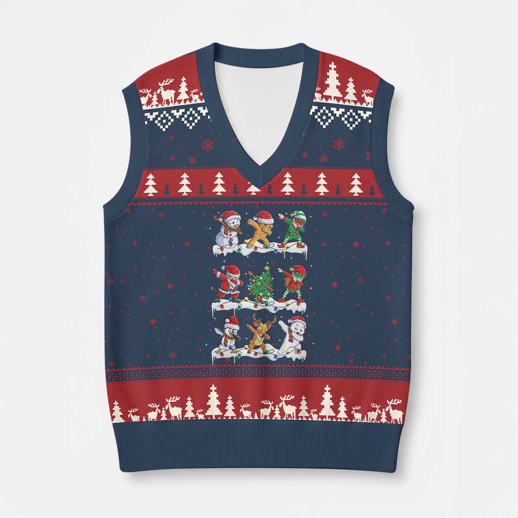Dabbing Santa Elf Friends Xmas Light V-Neck Knit Sweater Vest - Wonder Print Shop
