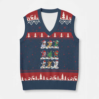 Dabbing Santa Elf Friends Xmas Light V-Neck Knit Sweater Vest - Wonder Print Shop