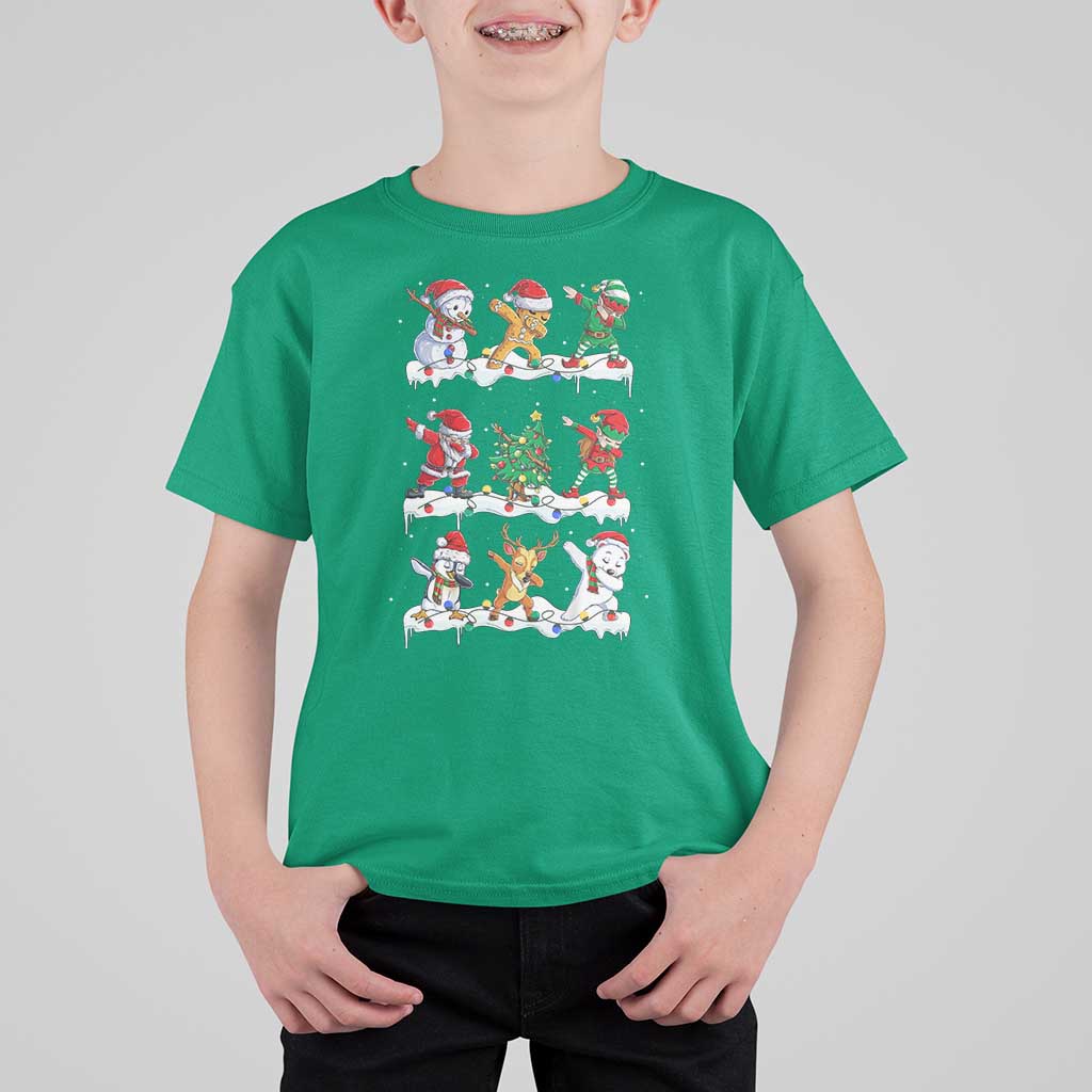 Dabbing Santa Elf Friends Christmas Light T Shirt For Kid - Wonder Print Shop