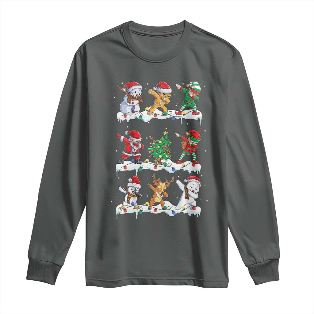 Dabbing Santa Elf Friends Christmas Light Long Sleeve Shirt - Wonder Print Shop