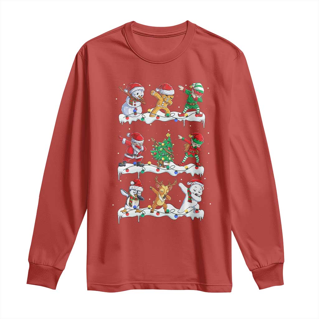 Dabbing Santa Elf Friends Christmas Light Long Sleeve Shirt - Wonder Print Shop