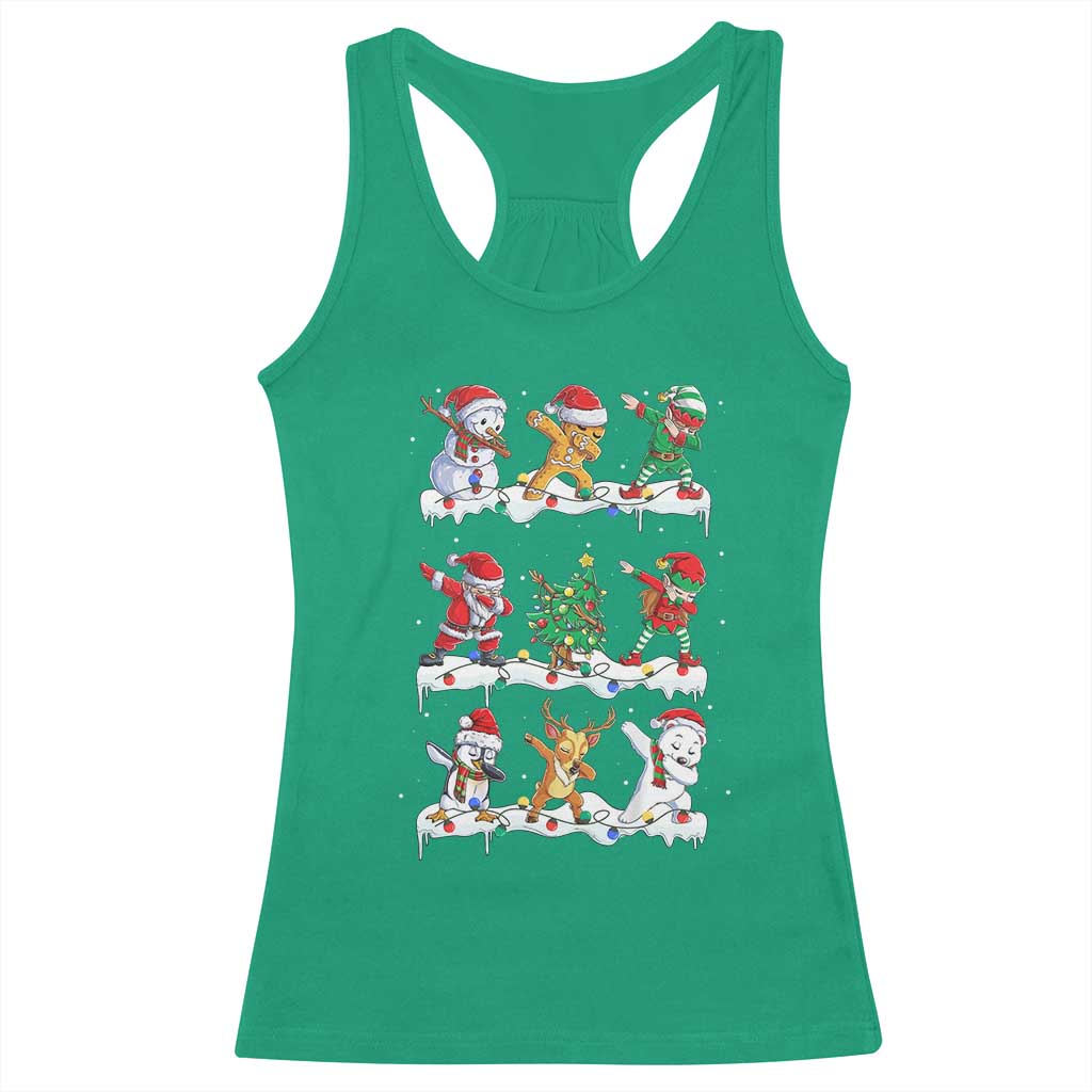 Dabbing Santa Elf Friends Christmas Light Racerback Tank Top - Wonder Print Shop
