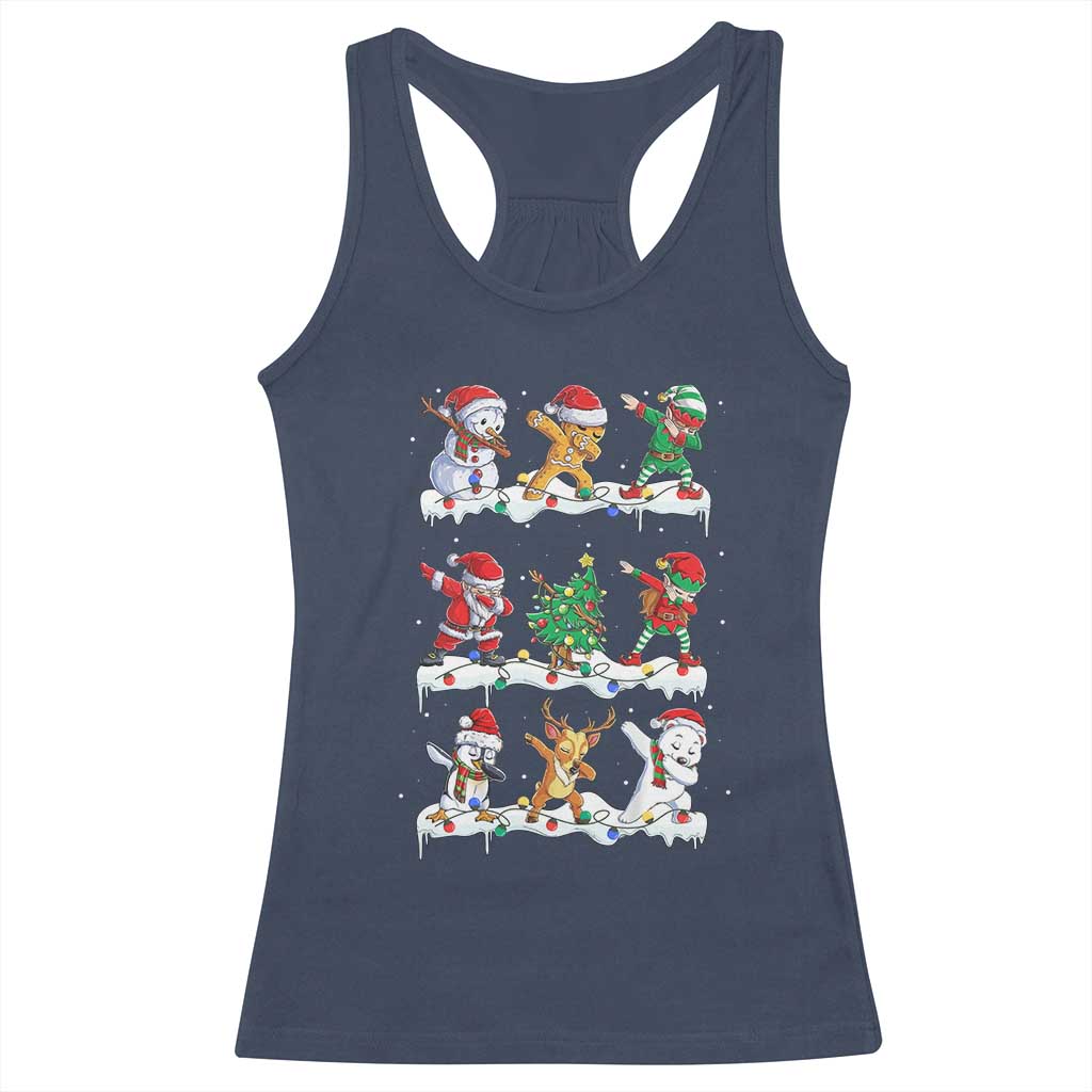 Dabbing Santa Elf Friends Christmas Light Racerback Tank Top - Wonder Print Shop