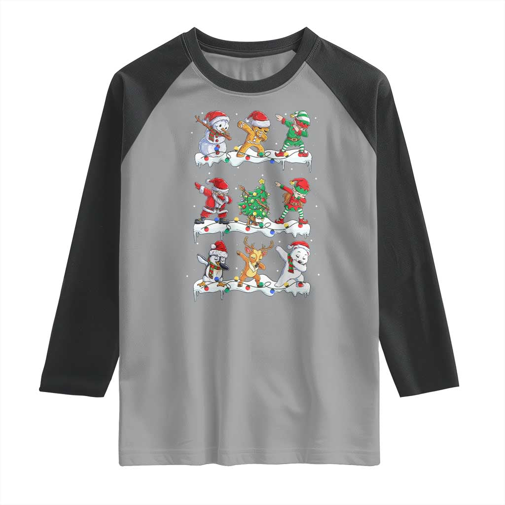 Dabbing Santa Elf Friends Christmas Light Raglan Shirt - Wonder Print Shop