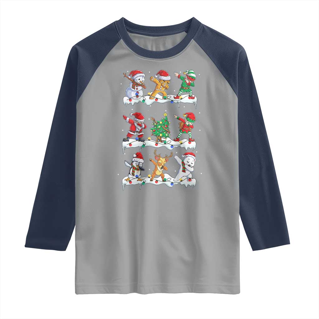 Dabbing Santa Elf Friends Christmas Light Raglan Shirt - Wonder Print Shop