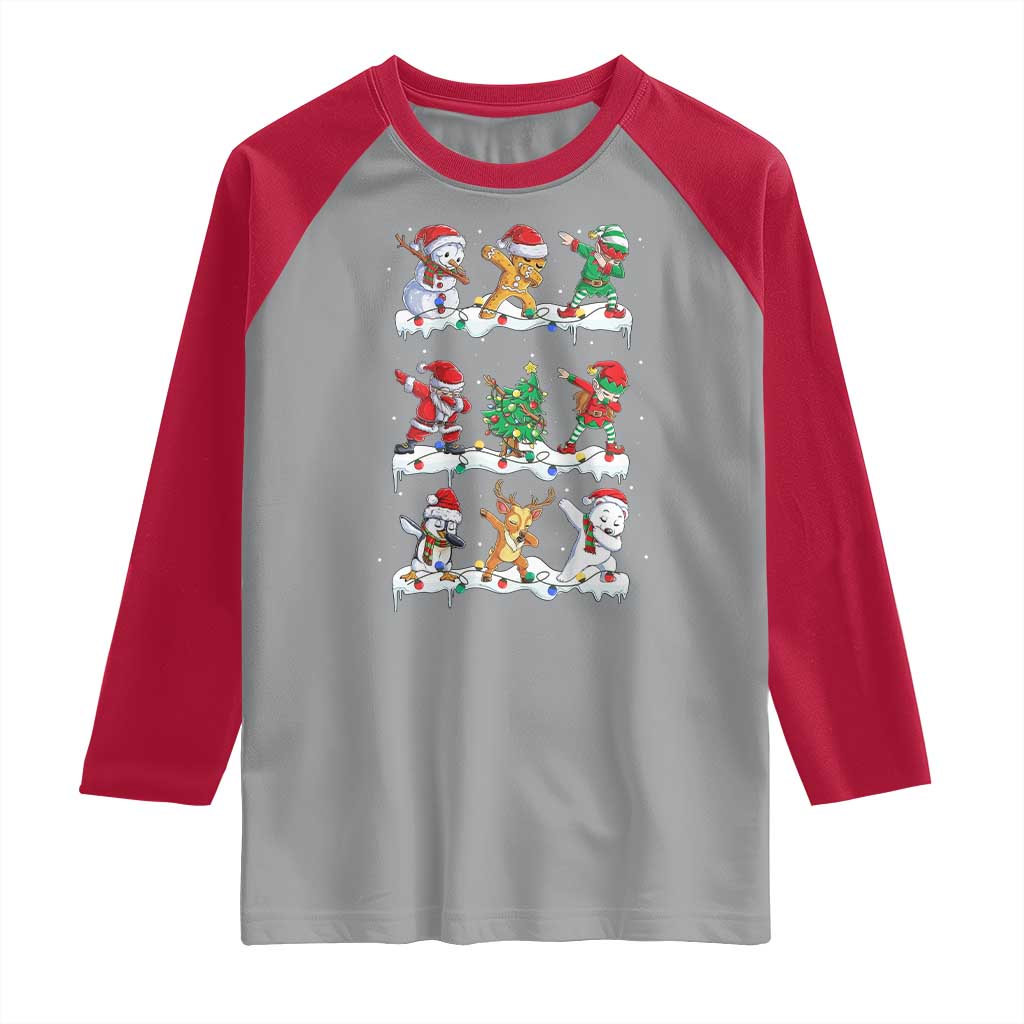 Dabbing Santa Elf Friends Christmas Light Raglan Shirt - Wonder Print Shop