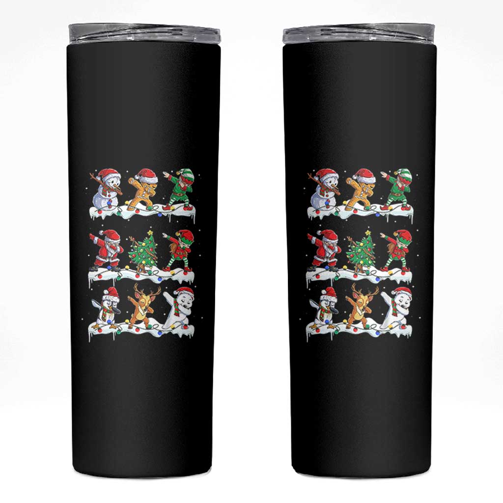 Dabbing Santa Elf Friends Christmas Light Skinny Tumbler - Wonder Print Shop