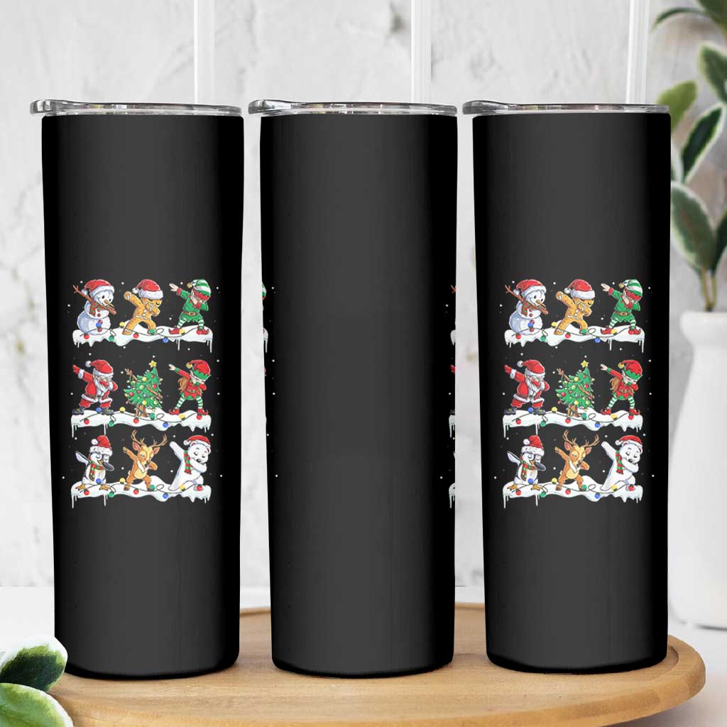 Dabbing Santa Elf Friends Christmas Light Skinny Tumbler - Wonder Print Shop