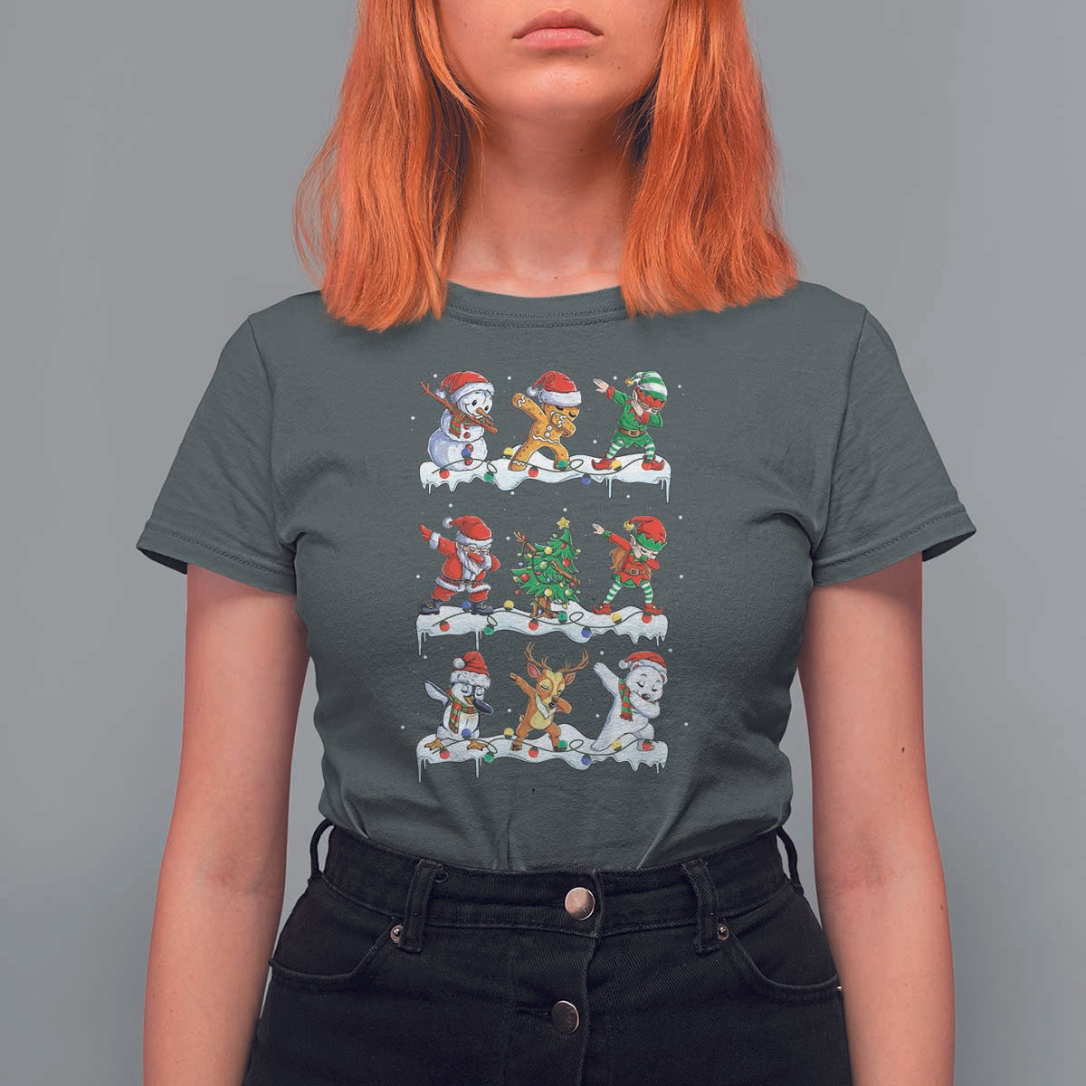 Dabbing Santa Elf Friends Christmas Light T Shirt For Women - Wonder Print Shop