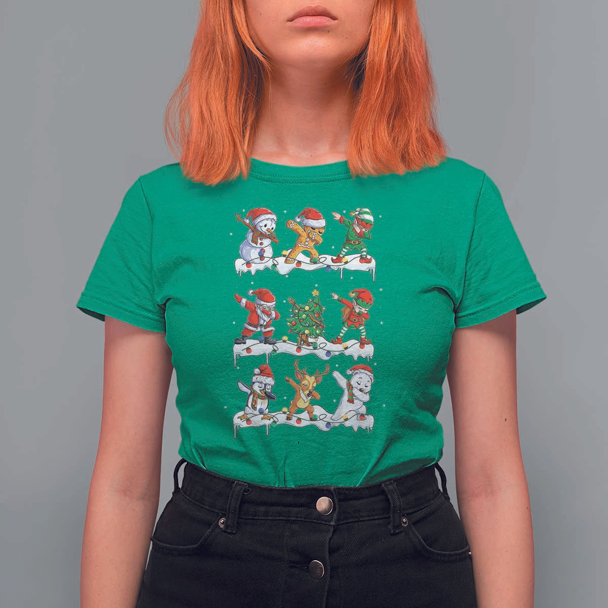 Dabbing Santa Elf Friends Christmas Light T Shirt For Women - Wonder Print Shop
