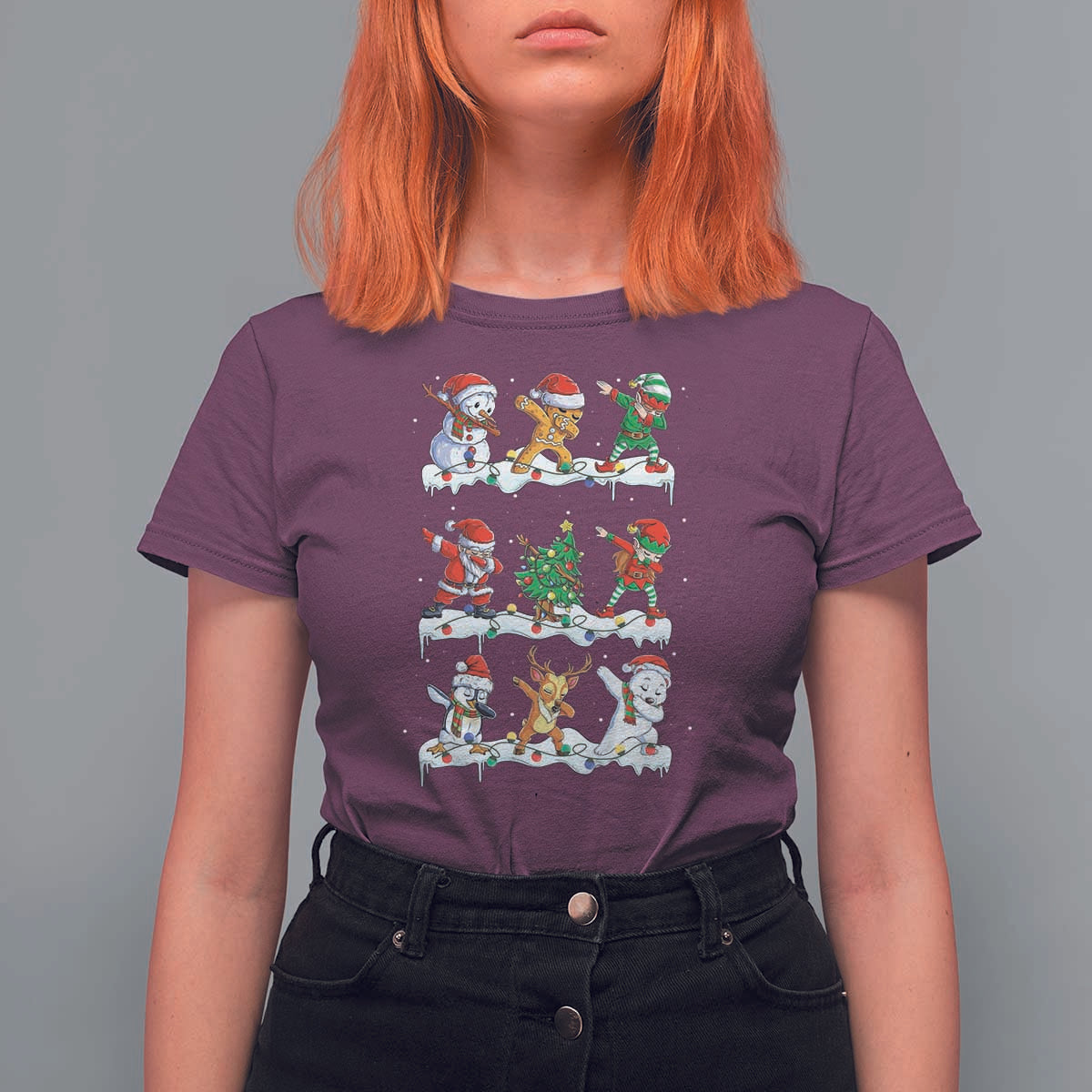 Dabbing Santa Elf Friends Christmas Light T Shirt For Women - Wonder Print Shop