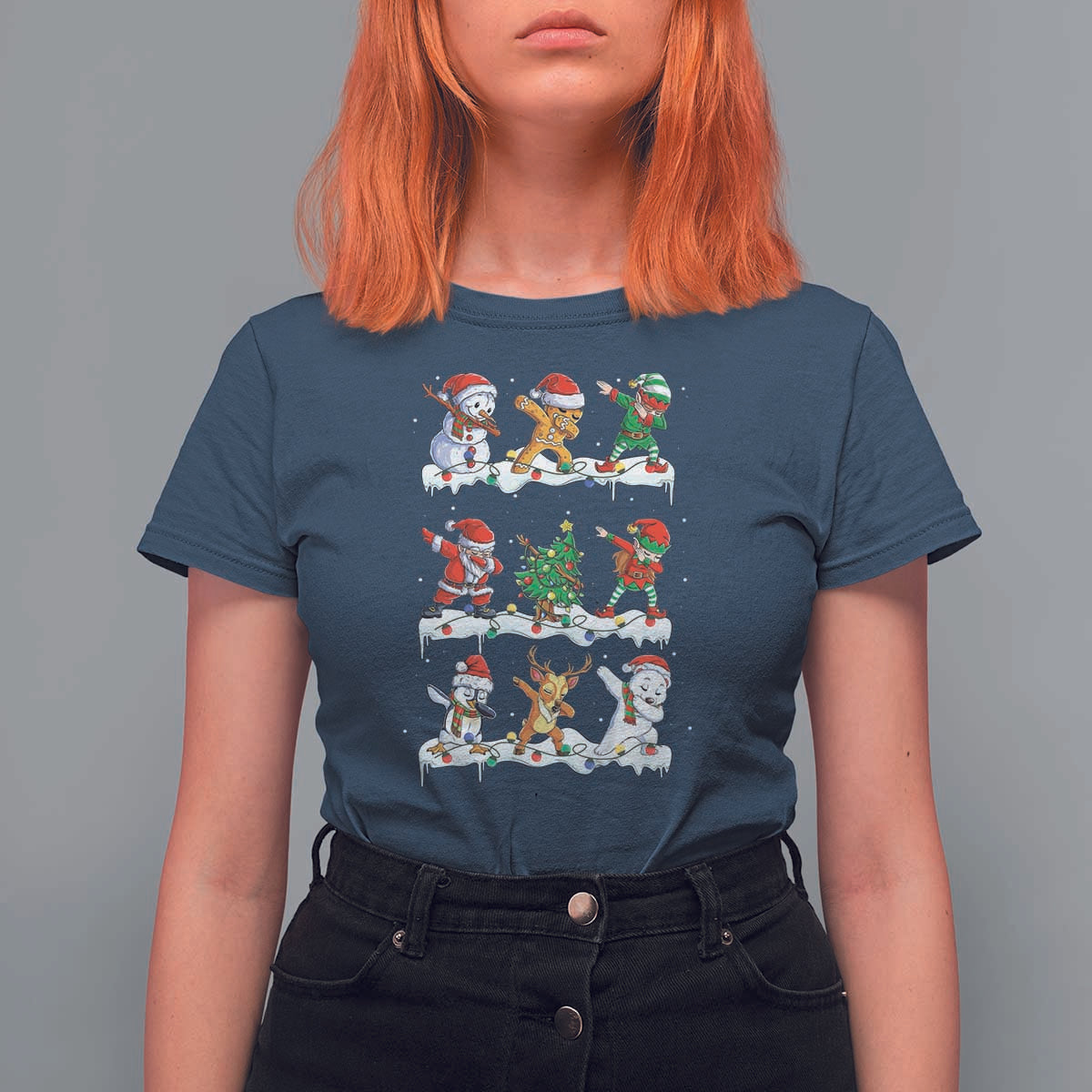 Dabbing Santa Elf Friends Christmas Light T Shirt For Women - Wonder Print Shop