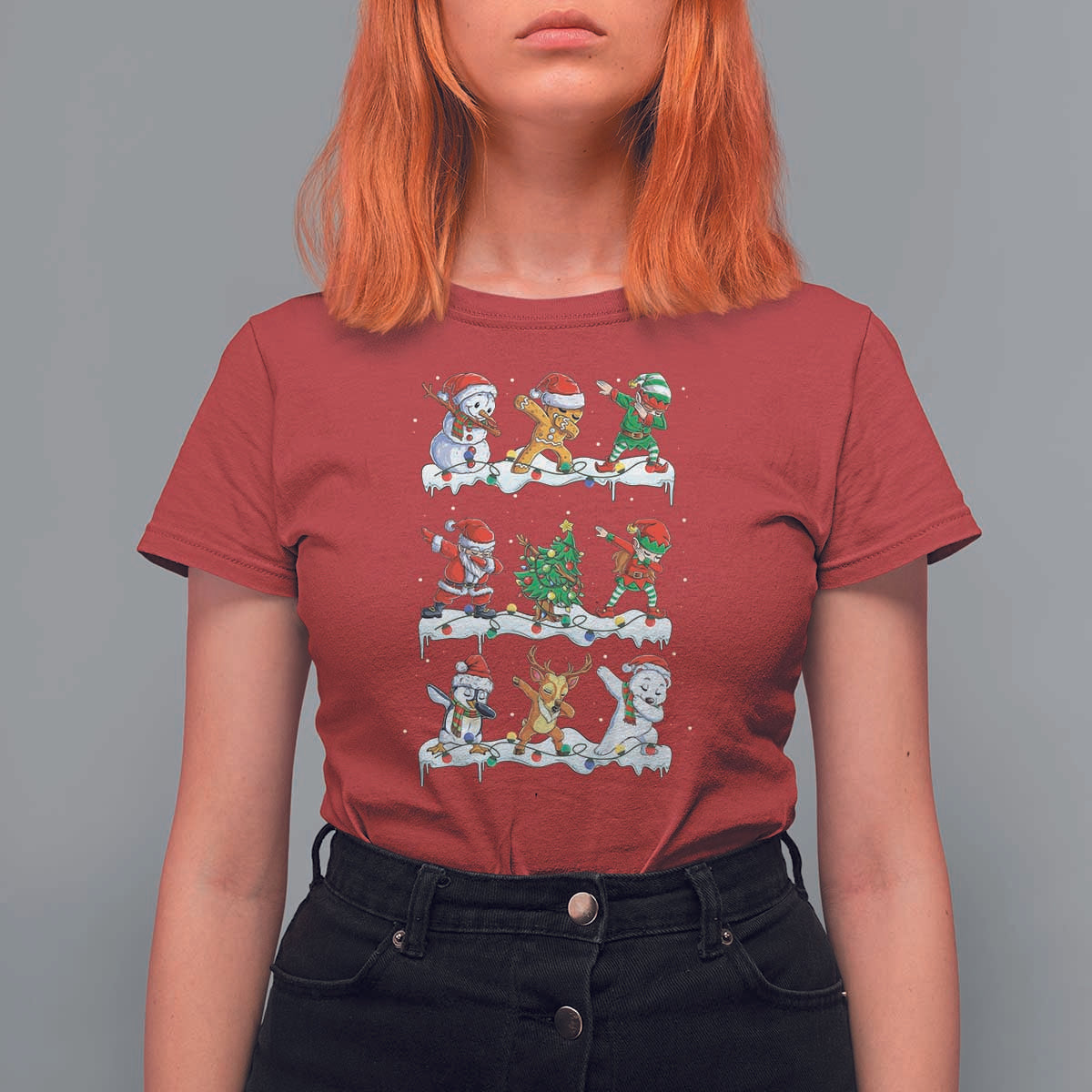 Dabbing Santa Elf Friends Christmas Light T Shirt For Women - Wonder Print Shop
