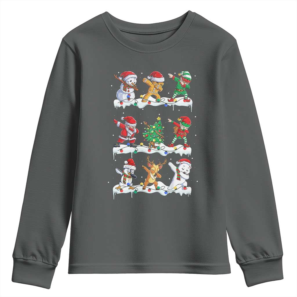 Dabbing Santa Elf Friends Christmas Light Youth Sweatshirt - Wonder Print Shop