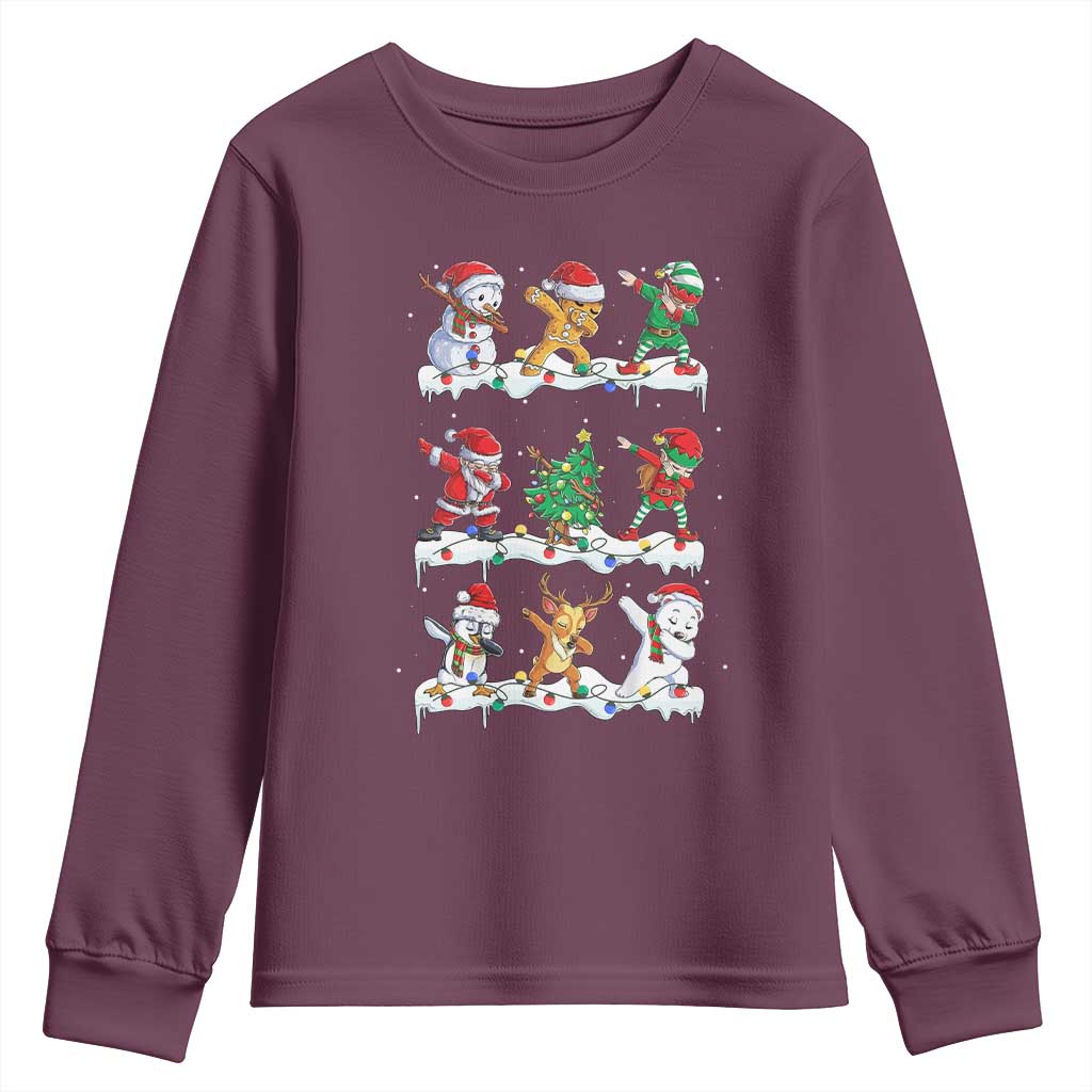 Dabbing Santa Elf Friends Christmas Light Youth Sweatshirt - Wonder Print Shop