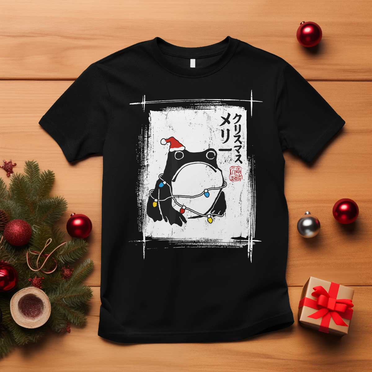 Funny Christmas Japanese T Shirt Santa Frog Ukiyoe Art - Wonder Print Shop