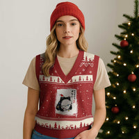 Funny Xmas Japanese V-Neck Knit Sweater Vest Santa Frog Ukiyoe Art - Wonder Print Shop