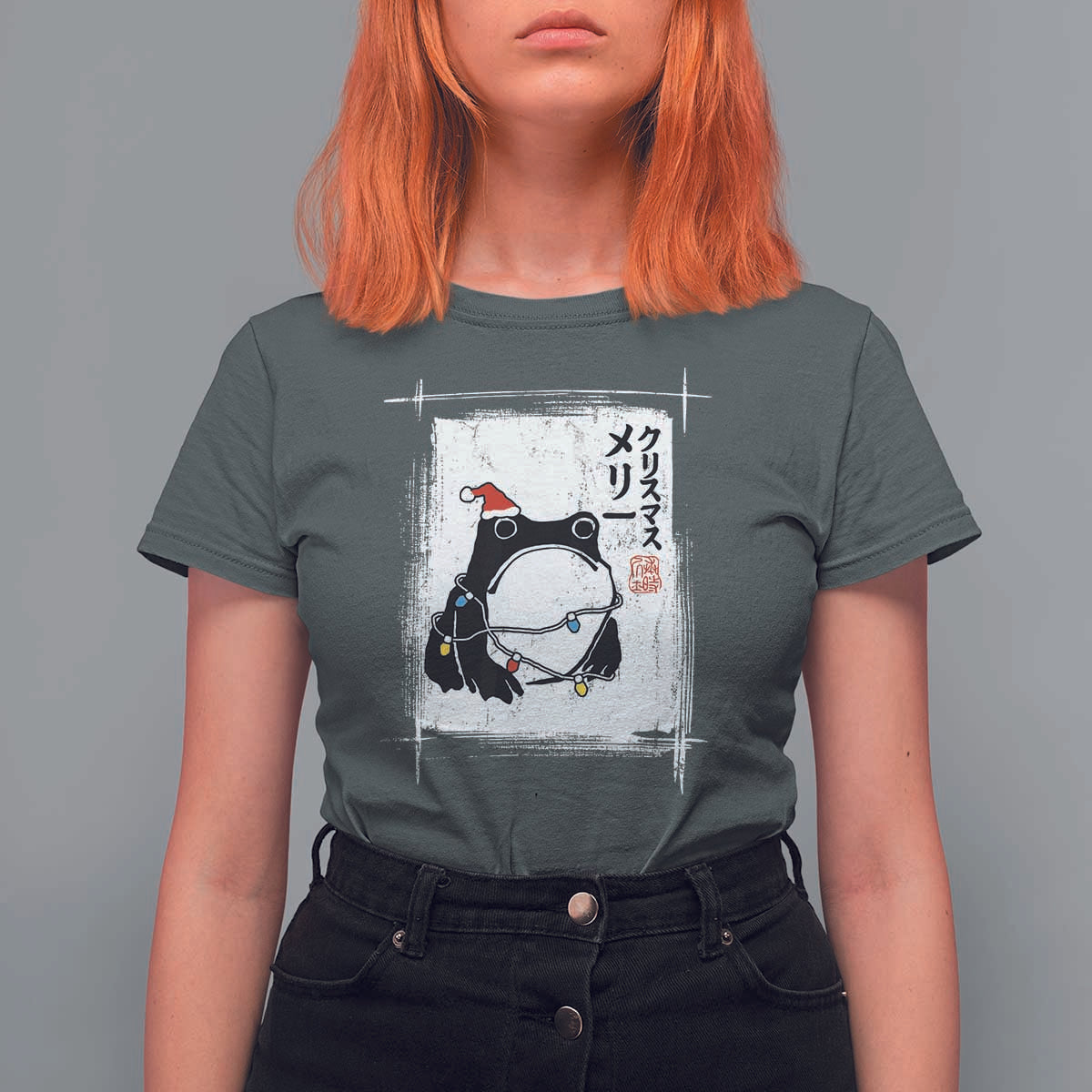 Funny Christmas Japanese T Shirt For Women Santa Frog Ukiyoe Art - Wonder Print Shop