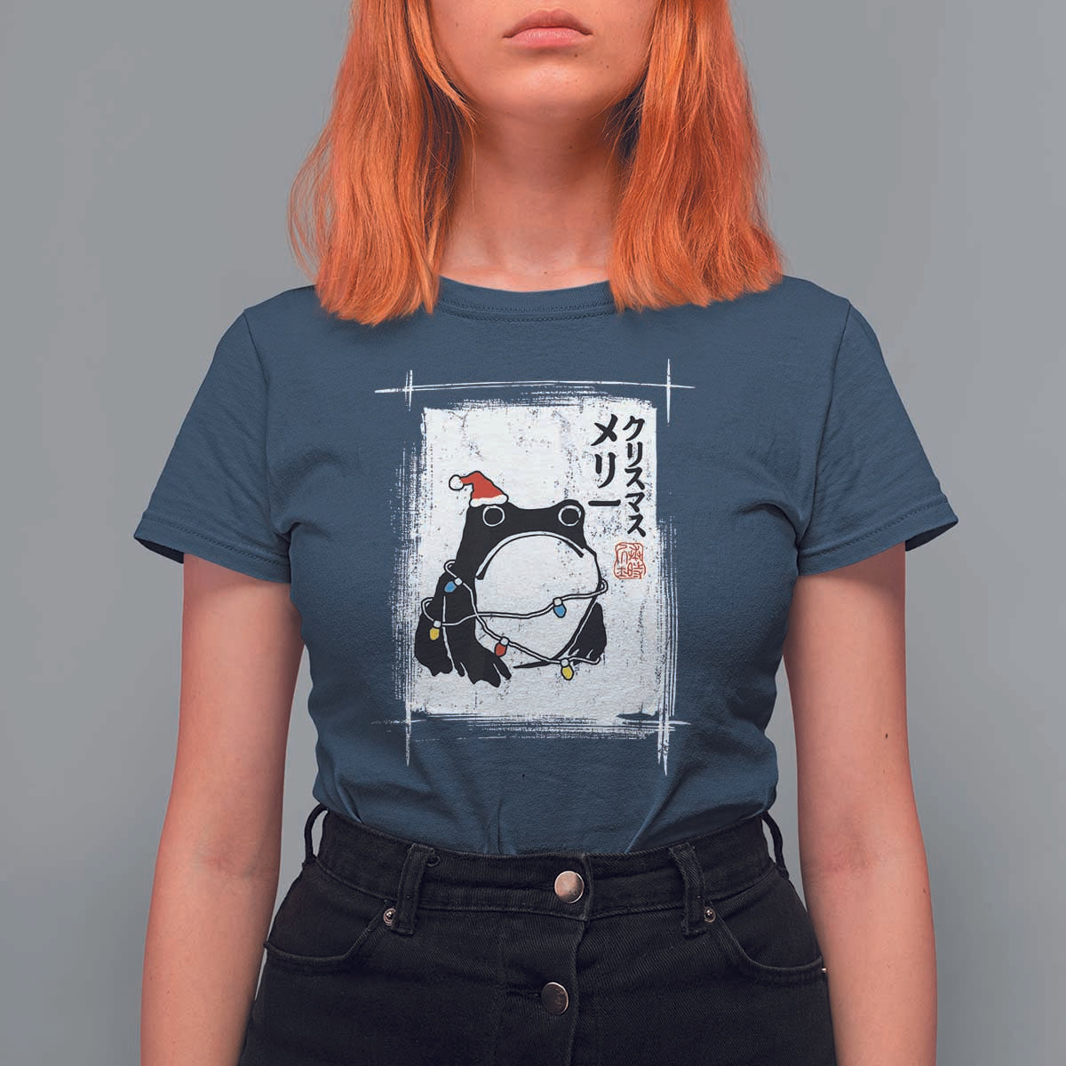 Funny Christmas Japanese T Shirt For Women Santa Frog Ukiyoe Art - Wonder Print Shop