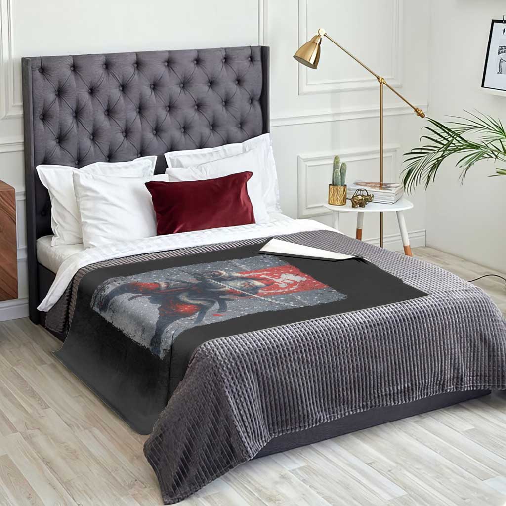 Christmas Samurai Santa Throw Blanket Japanese Xmas Warrior Sword Katana - Wonder Print Shop