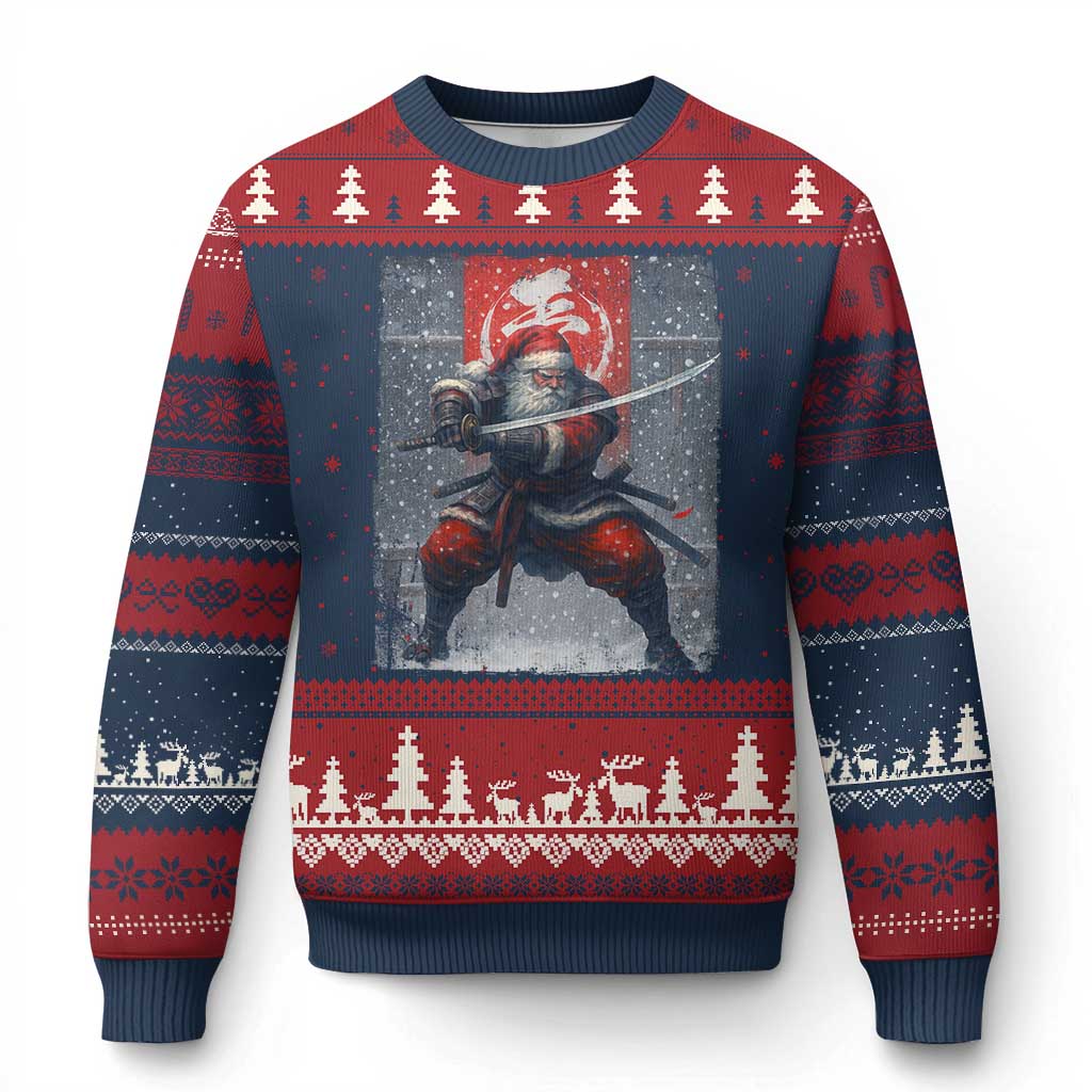 Xmas Samurai Santa Ugly Christmas Sweater Japanese Xmas Warrior Sword Katana - Wonder Print Shop