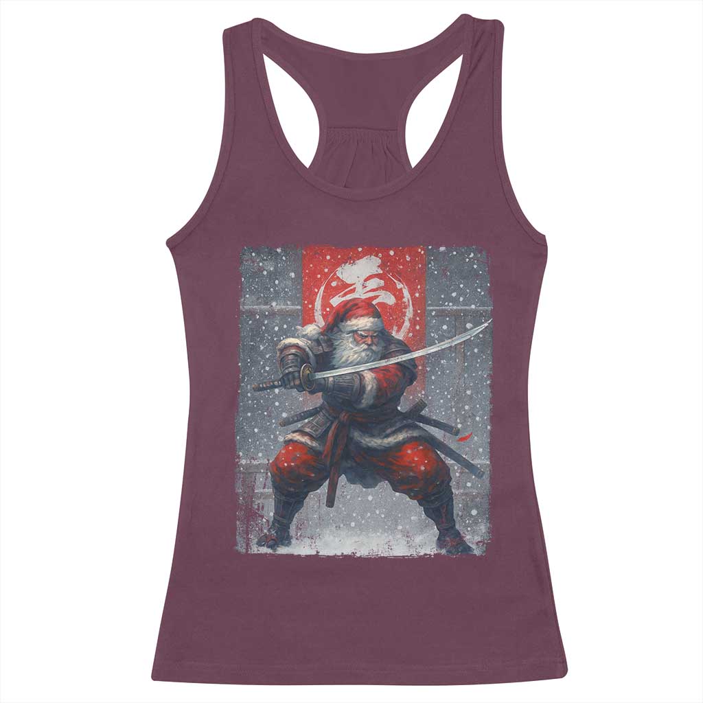 Christmas Samurai Santa Racerback Tank Top Japanese Xmas Warrior Sword Katana - Wonder Print Shop