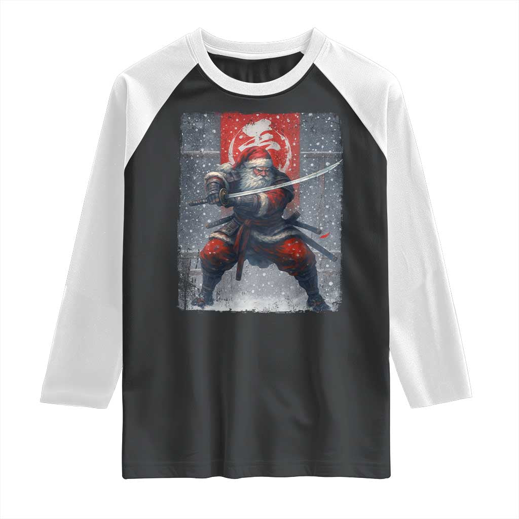 Christmas Samurai Santa Raglan Shirt Japanese Xmas Warrior Sword Katana - Wonder Print Shop