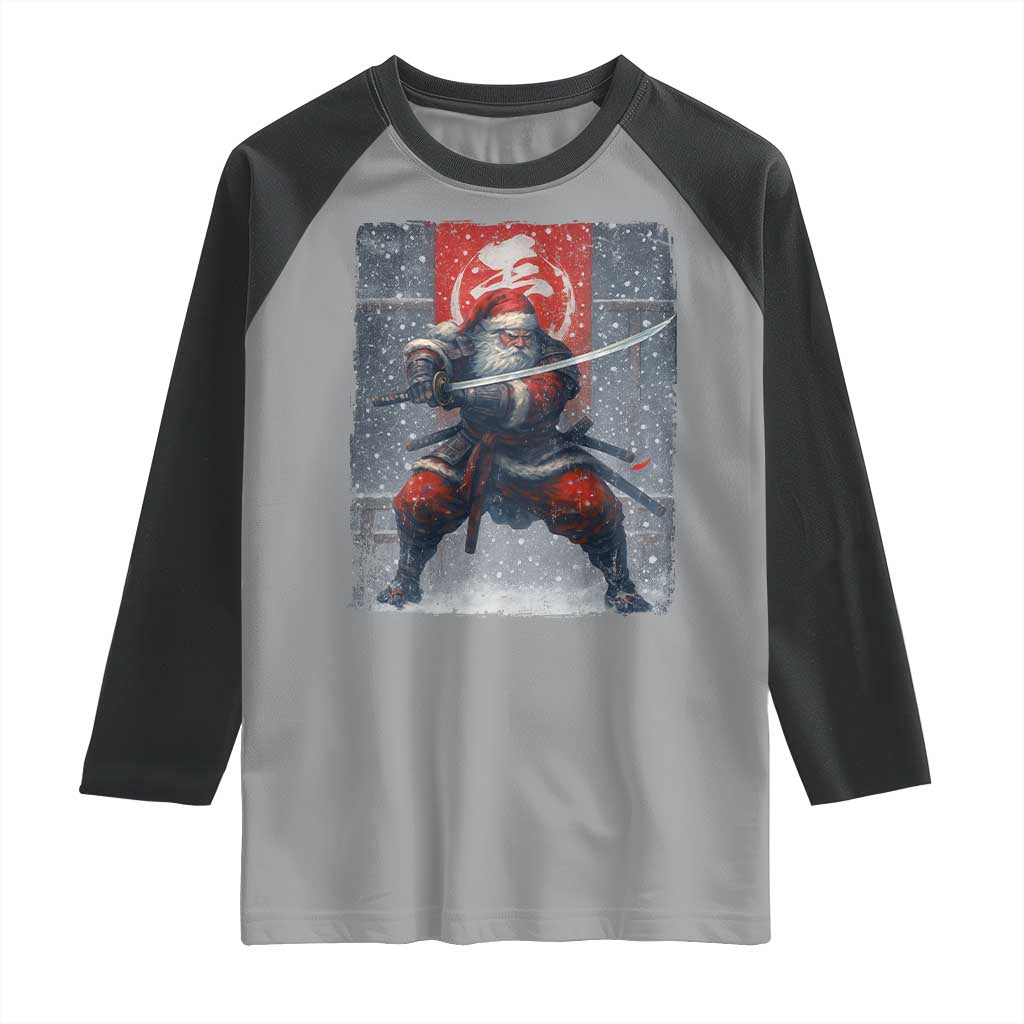 Christmas Samurai Santa Raglan Shirt Japanese Xmas Warrior Sword Katana - Wonder Print Shop