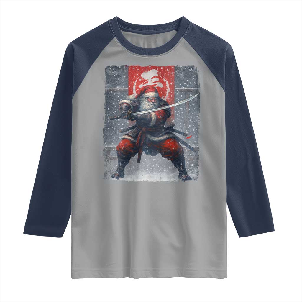 Christmas Samurai Santa Raglan Shirt Japanese Xmas Warrior Sword Katana - Wonder Print Shop