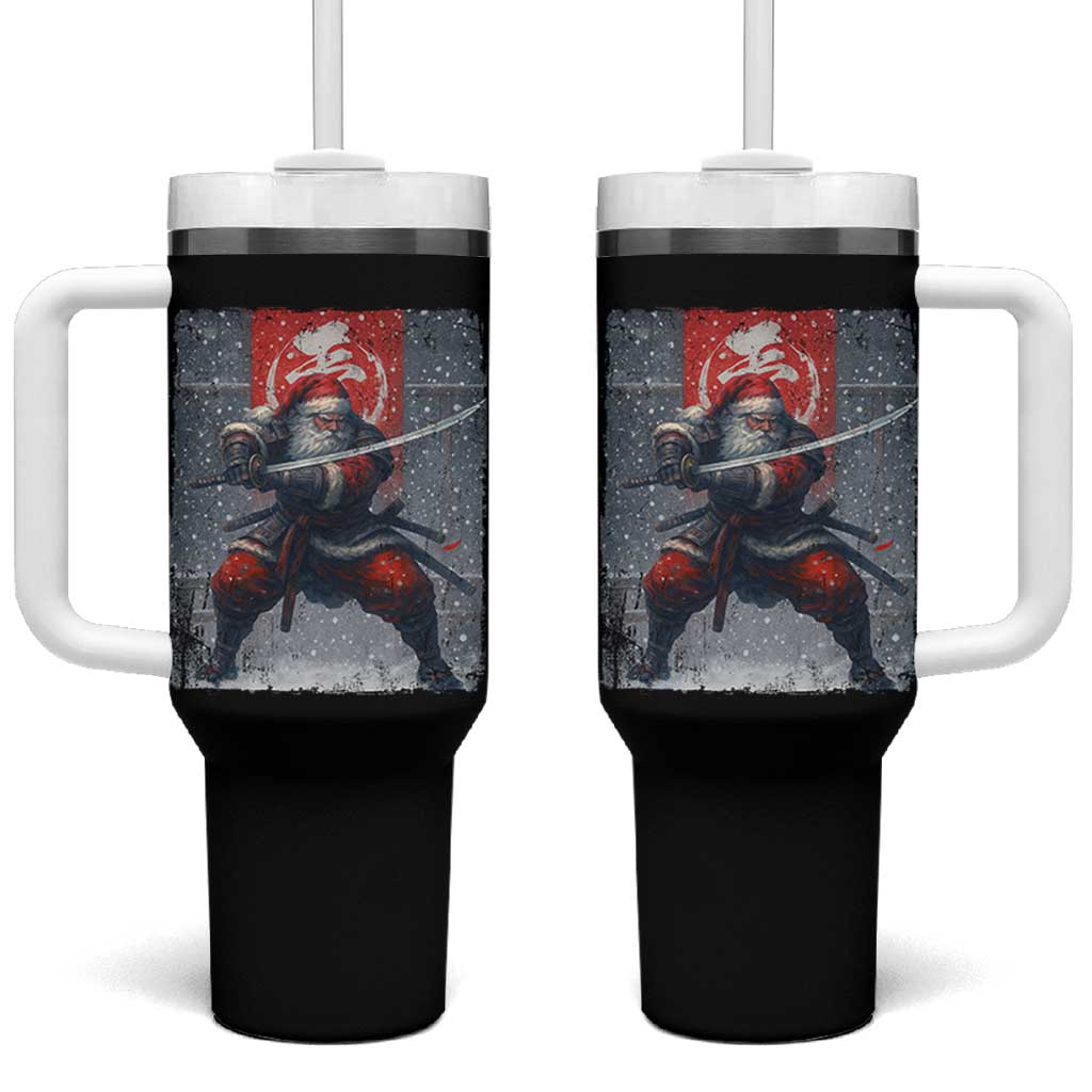 Christmas Samurai Santa Tumbler With Handle Japanese Xmas Warrior Sword Katana - Wonder Print Shop