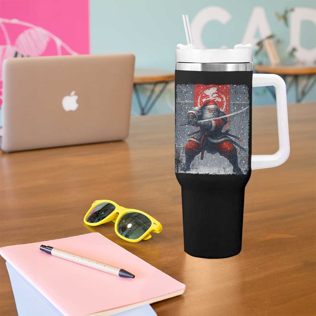 Christmas Samurai Santa Tumbler With Handle Japanese Xmas Warrior Sword Katana - Wonder Print Shop