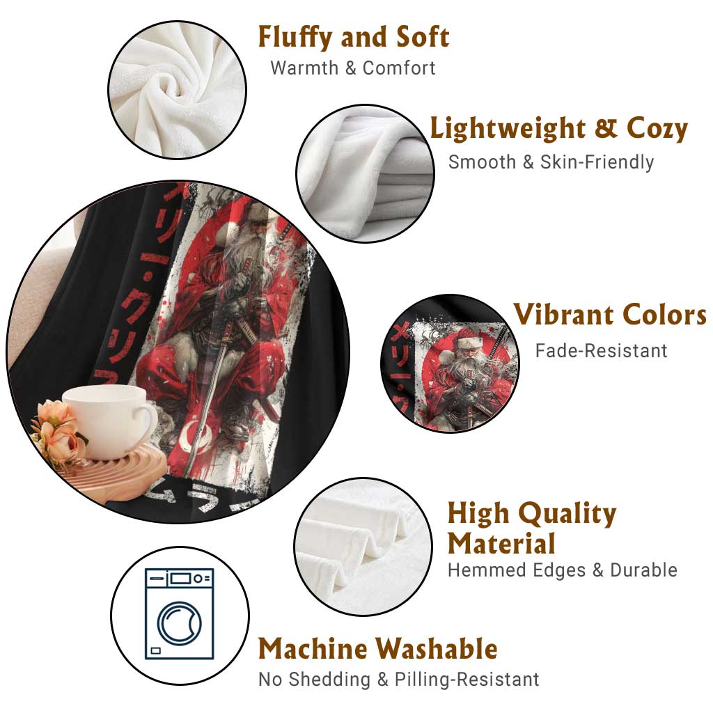 Christmas Samurai Santa Throw Blanket Japanese Xmas Warrior Ukiyo-e Art - Wonder Print Shop