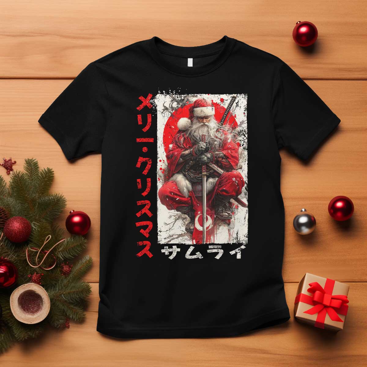 Christmas Samurai Santa T Shirt Japanese Xmas Warrior Ukiyo-e Art - Wonder Print Shop