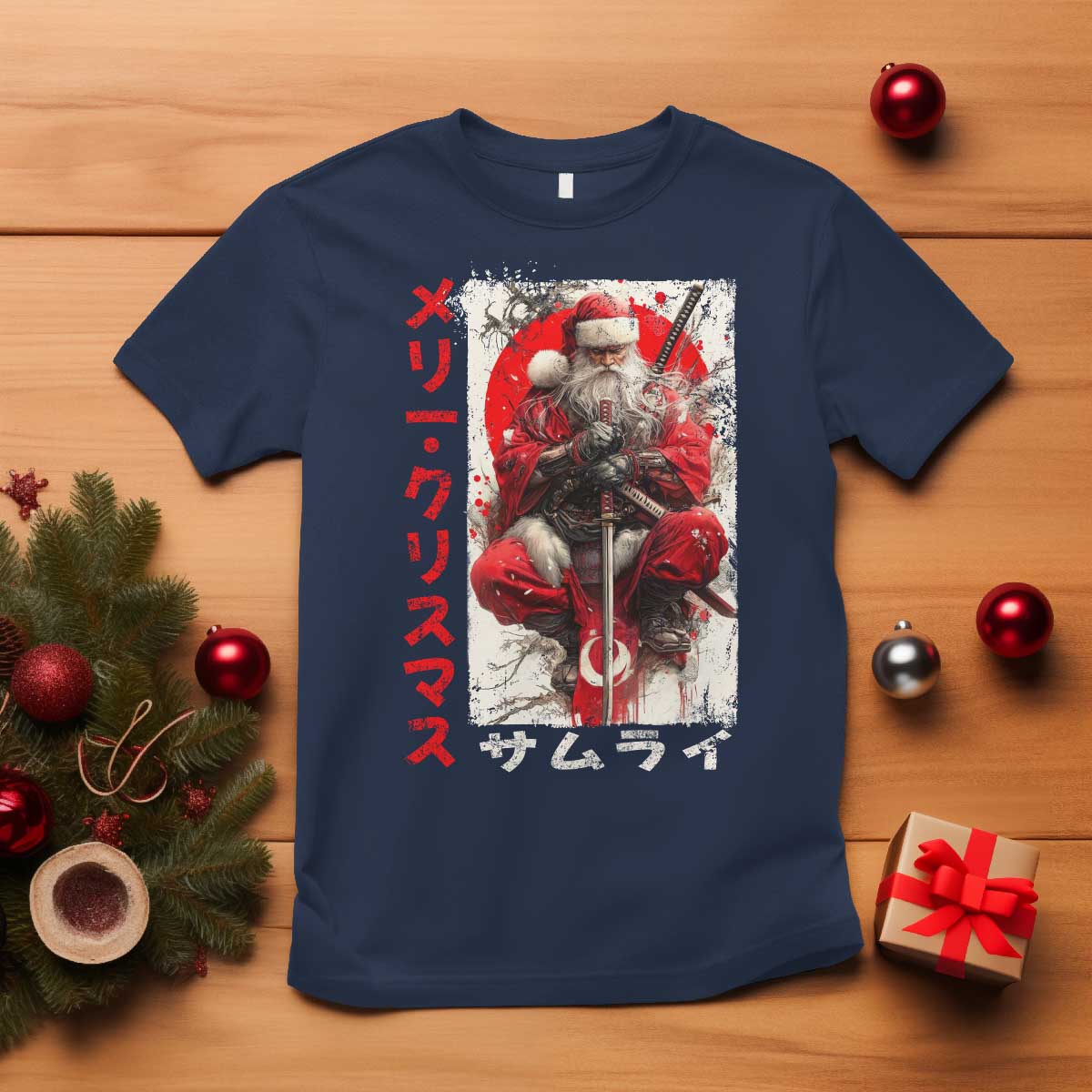 Christmas Samurai Santa T Shirt Japanese Xmas Warrior Ukiyo-e Art - Wonder Print Shop