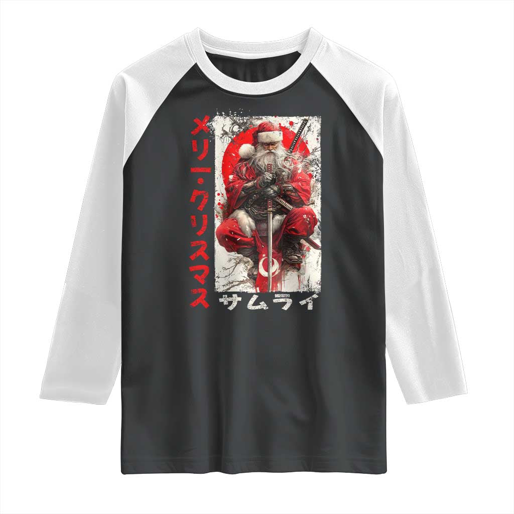 Christmas Samurai Santa Raglan Shirt Japanese Xmas Warrior Ukiyo-e Art - Wonder Print Shop