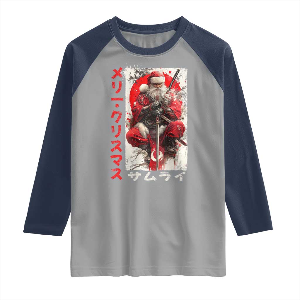 Christmas Samurai Santa Raglan Shirt Japanese Xmas Warrior Ukiyo-e Art - Wonder Print Shop