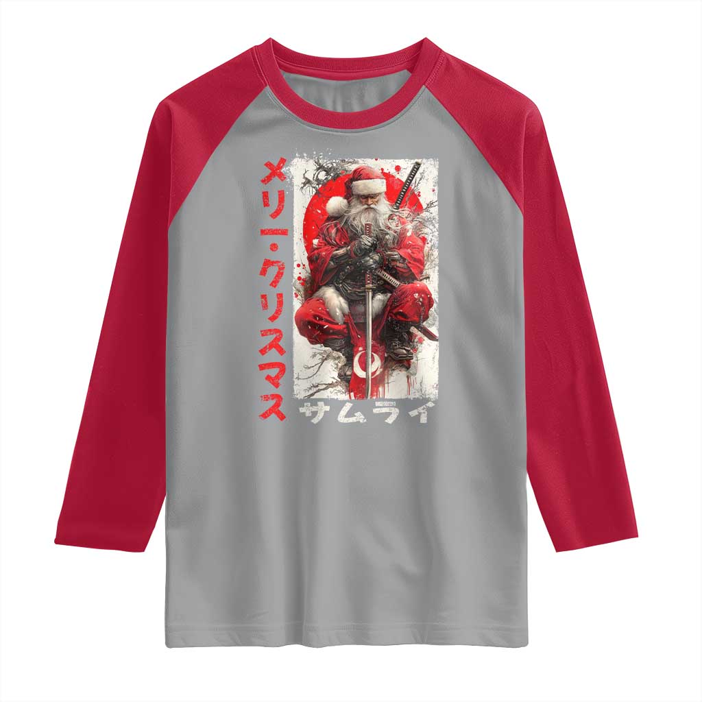 Christmas Samurai Santa Raglan Shirt Japanese Xmas Warrior Ukiyo-e Art - Wonder Print Shop