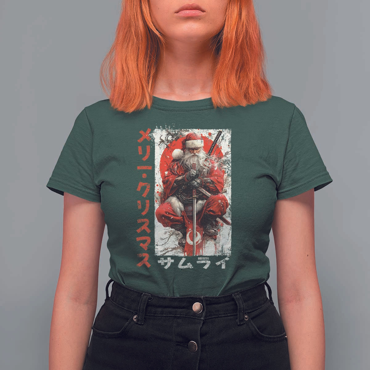 Christmas Samurai Santa T Shirt For Women Japanese Xmas Warrior Ukiyo-e Art - Wonder Print Shop