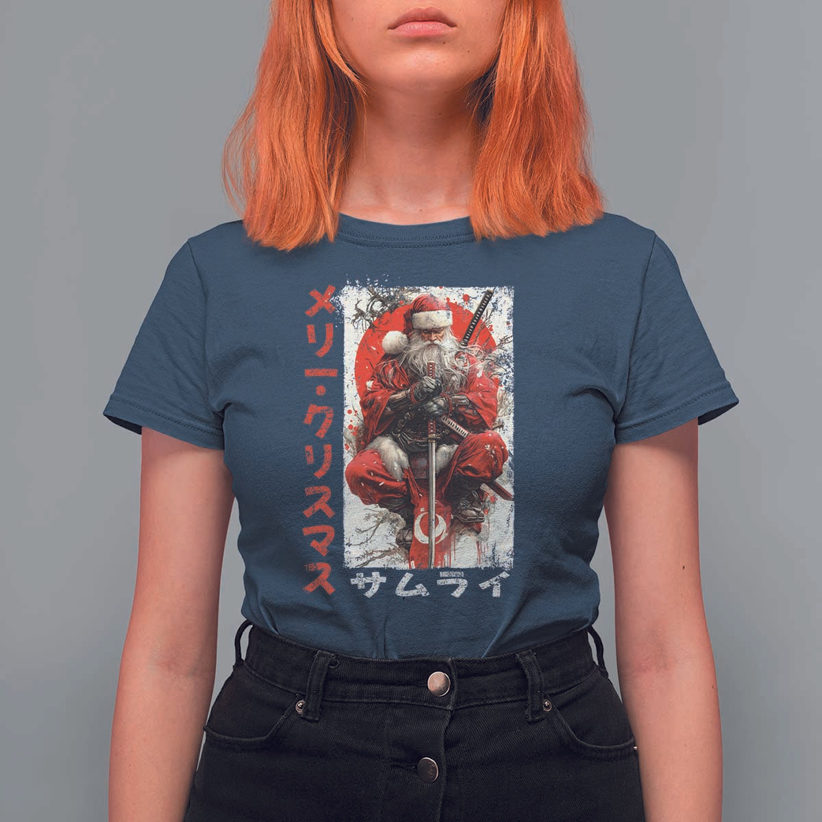 Christmas Samurai Santa T Shirt For Women Japanese Xmas Warrior Ukiyo-e Art - Wonder Print Shop