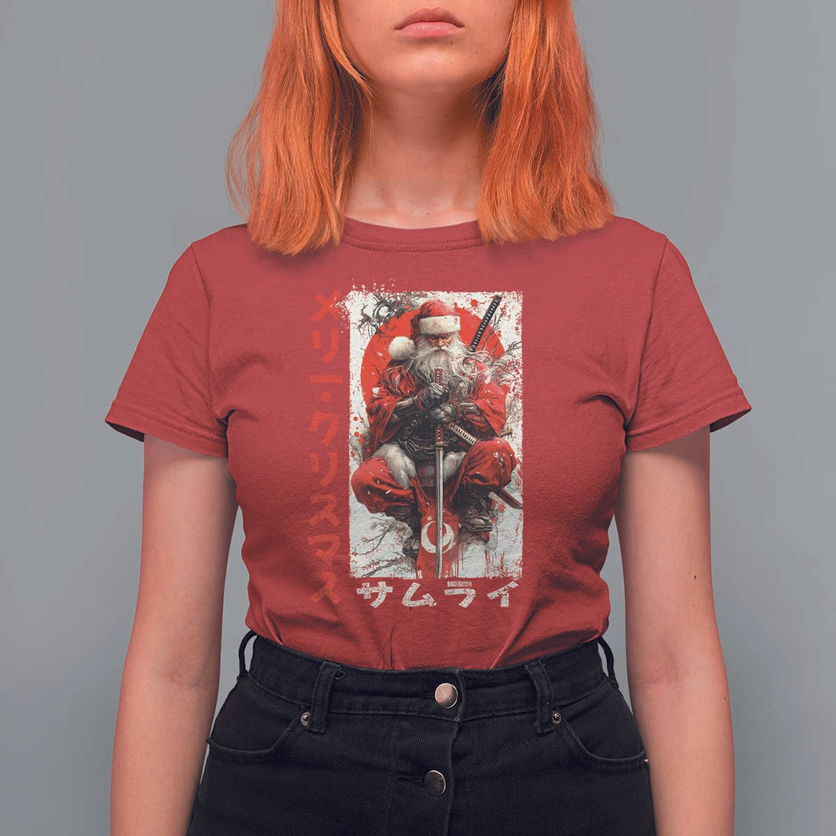 Christmas Samurai Santa T Shirt For Women Japanese Xmas Warrior Ukiyo-e Art - Wonder Print Shop