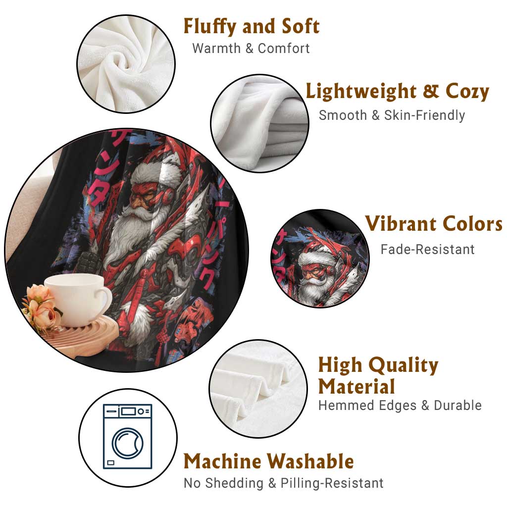 Christmas Cyberpunk Santa Throw Blanket Japanese Xmas Techwear Manga Anime - Wonder Print Shop