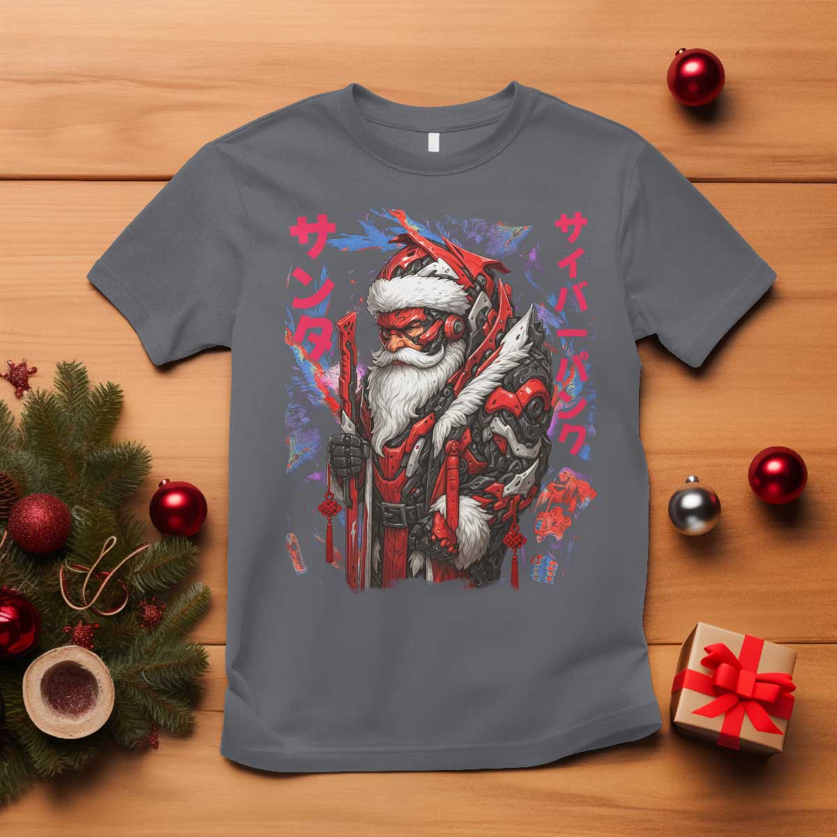 Christmas Cyberpunk Santa T Shirt Japanese Xmas Techwear Manga Anime - Wonder Print Shop