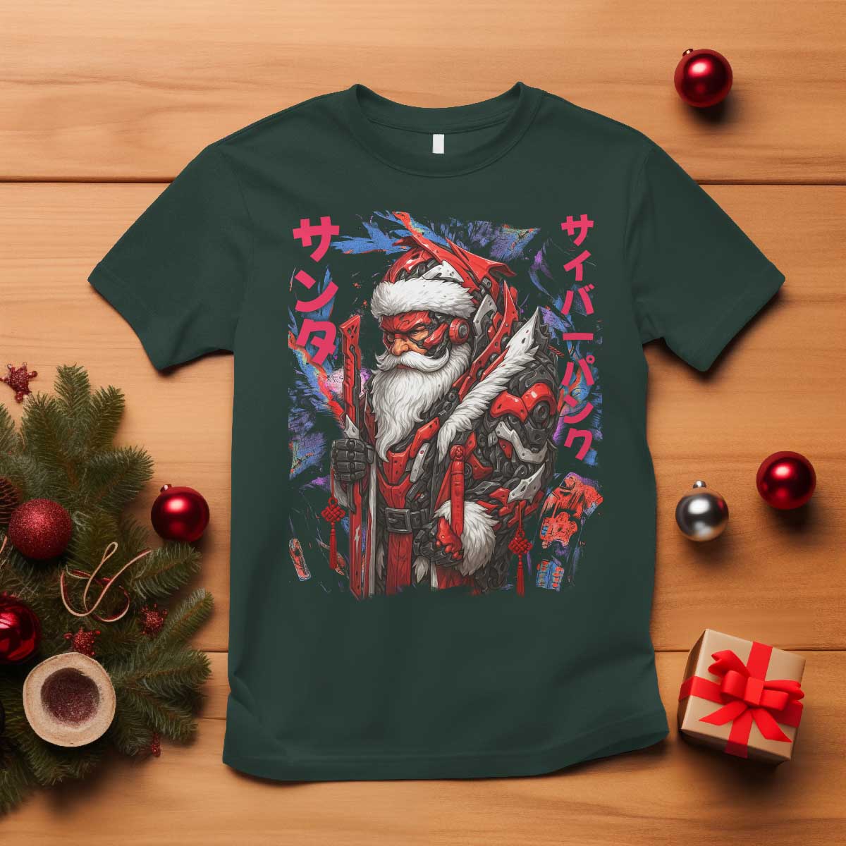 Christmas Cyberpunk Santa T Shirt Japanese Xmas Techwear Manga Anime - Wonder Print Shop