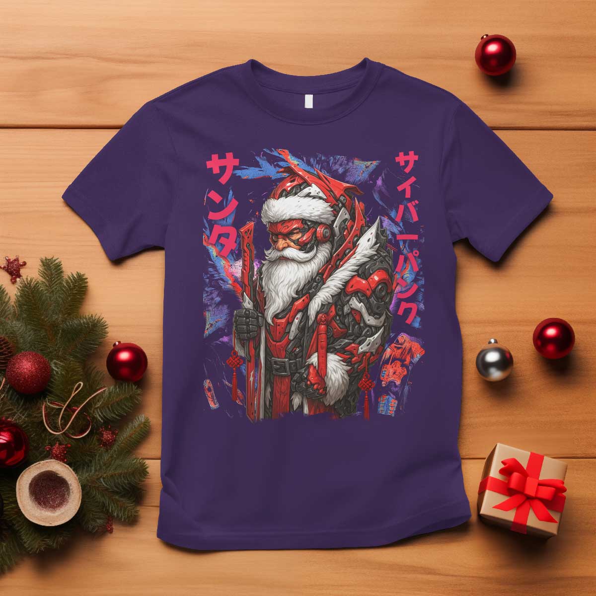 Christmas Cyberpunk Santa T Shirt Japanese Xmas Techwear Manga Anime - Wonder Print Shop